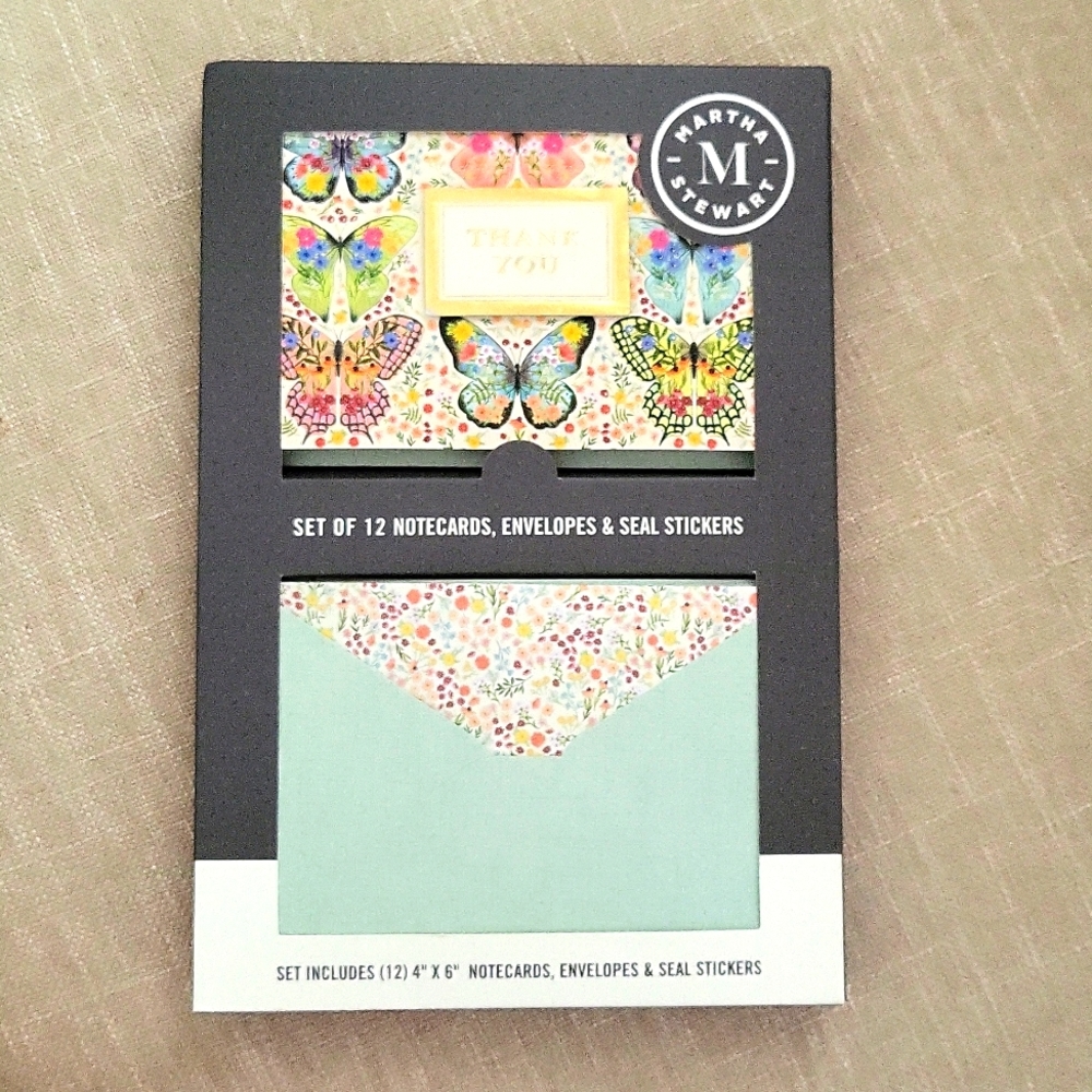 Martha Stewart Butterfly Stationary Note Cards Envelopes Box of 12 New i…